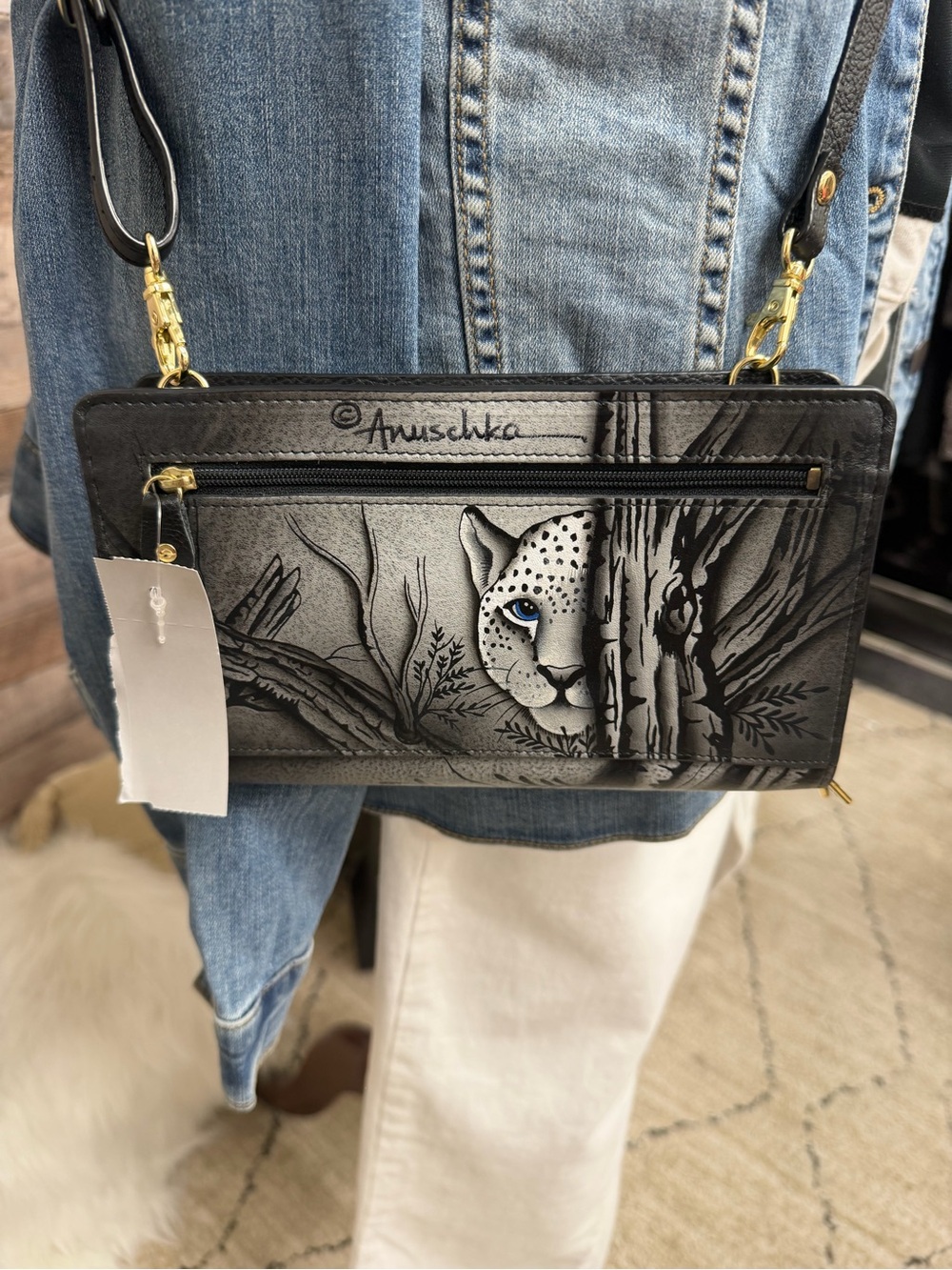 Anuschka Black & White Leopard Crossbody Bag - Picture 3 of 4